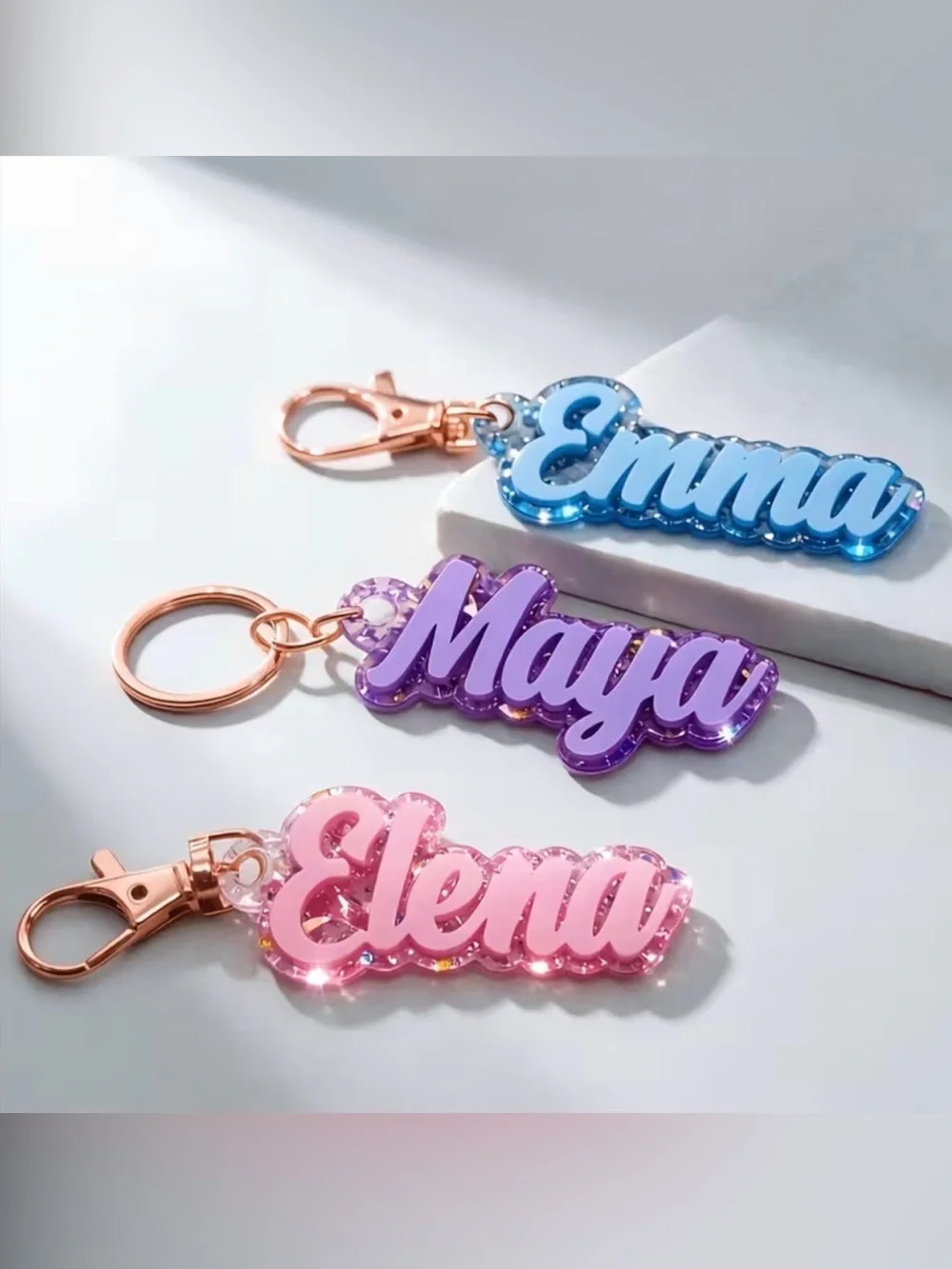 Personalized Acrylic Name Keychain - Pink, Purple, Blue